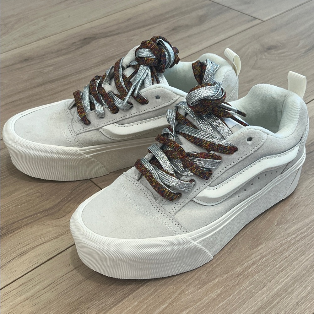New Vans Knu Stack Cream Multicolored Laces Platform Shoes